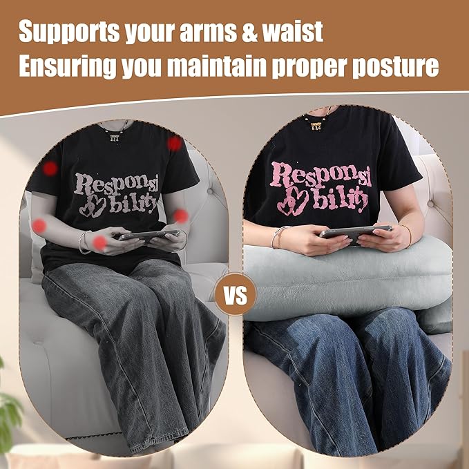 MABOZOO Reading Pillow for Gaming, Gaming Pillow for Sitting in Bed or Sofa, Lap Desk Pillow for Reading, Working and Playing, Grey