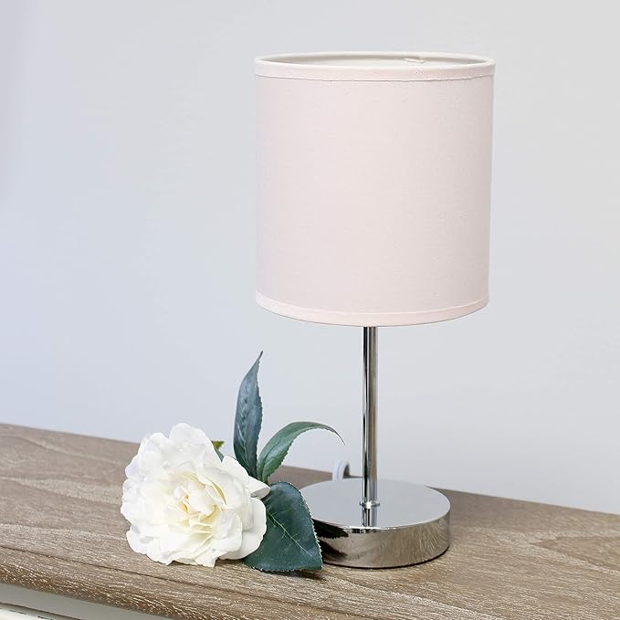Simple Designs LT2007-BPK-2PK Chrome Mini Basic Table Lamp with Fabric Shade 2 Pack Set, Blush Pink