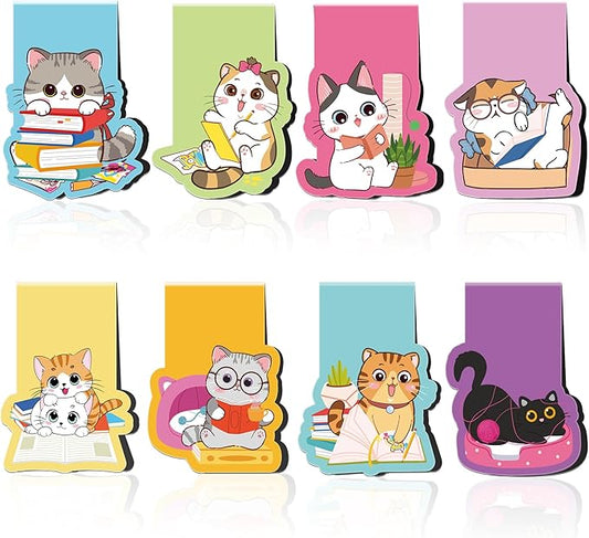 Cat Magnetic Bookmarks: 8 Pcs Cute Cartoon Cat Magnet Book Page Markers, Animal Bookmark Clips for Reading, Gifts for Kids Students Teachers Book Lovers Office School Supplies