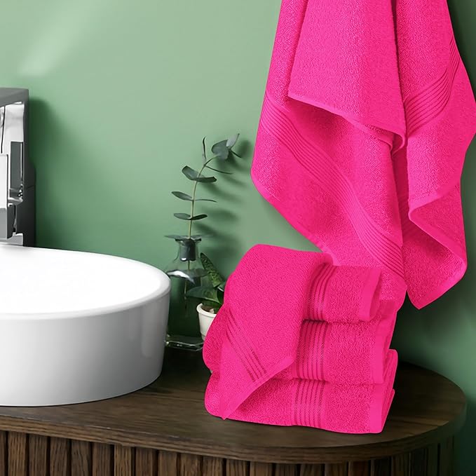 Belizzi Home Ultra Soft 6 Pack Cotton Towel Set, Contains 2 Bath Towels 28x55 inch, 2 Hand Towels 16x24 inch & 2 Wash Coths 12x12 inch, Ideal Everyday use, Compact & Lightweight - Hot Pink
