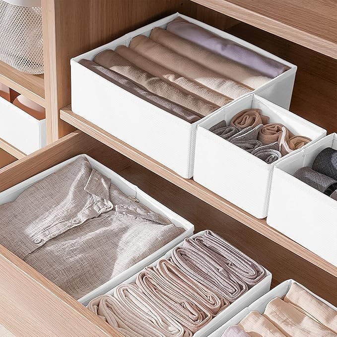 Criusia 6 Pack Clothes Drawer Organizer, Fabric Foldable Closet Dresser Drawer Organizer for Clothing, Bra Sock Underwear Drawer Organizer for Nursery Dorm Bedroom Organization (6 Bins, White)