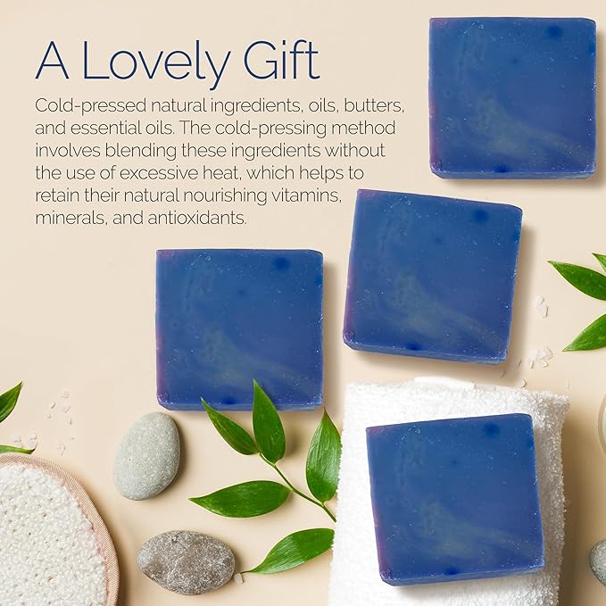 Handmade Natural Bar Soap Gift Set - 100% All Organic Vegan Bath Moisturizing Handmade Artisan Scented Cold Process Fragrant Soaps with Essential Oil - 4 Pack (Cool Water)