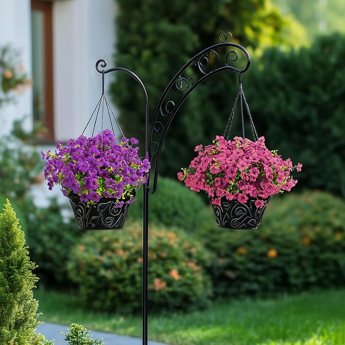 24 Bundles Artificial Flowers for Outdoors Decoration, UV Resistant Silk Violet Faux Colorful Daisy Eucalyptus Fake Plants for Outside Indoor Yard Home Patio Porch Decor, (Purple & Rosered)