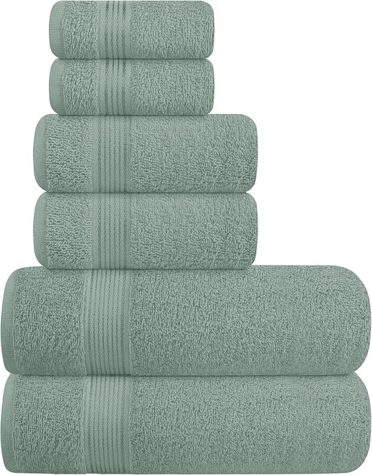 Belizzi Home Ultra Soft 6 Pack Cotton Towel Set, Contains 2 Bath Towels 28x55 inch, 2 Hand Towels 16x24 inch & 2 Wash Coths 12x12 inch, Ideal Everyday use, Compact & Lightweight - Jade