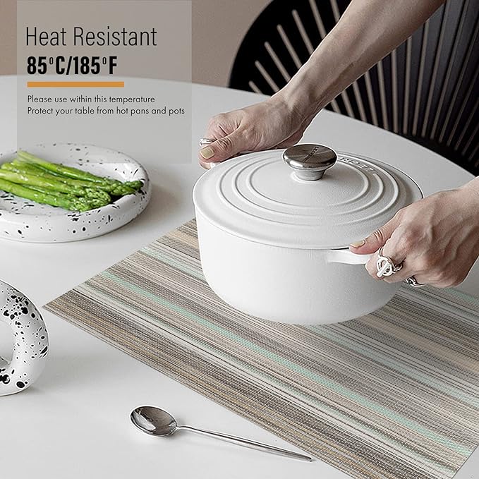 Winknowl Placemats, Washable Vinyl Woven Indoor and Outdoor Heat Stain and Water Resistant Elegant Table Mats for Dining Table Set of 4 (Teal Green)