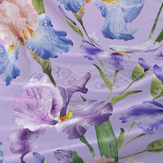 AILONEN Floral Shower Curtain, Pretty Purple Iris Pattern Shower Curtain Set for Girls Boys Teens Kids,Fantasy Vintage Flower Fabric Shower Curtains for Bathroom,72" W*72" H
