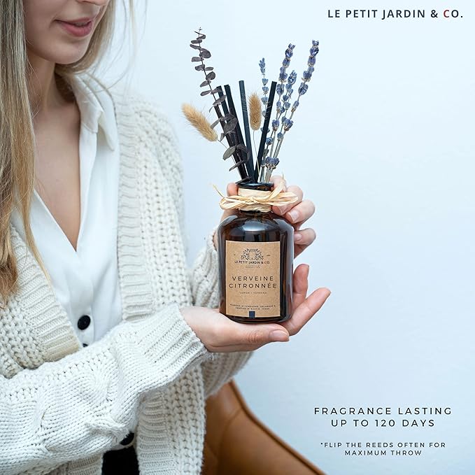 Reed Diffusers - Oil Sticks Diffuser Set with Real Dried Flowers - Reed Diffusers for Home, Bathroom & Office | Air Freshener Fragrance Sticks for Shelf Decor & Gifts by Le Petit Jardin & Co.