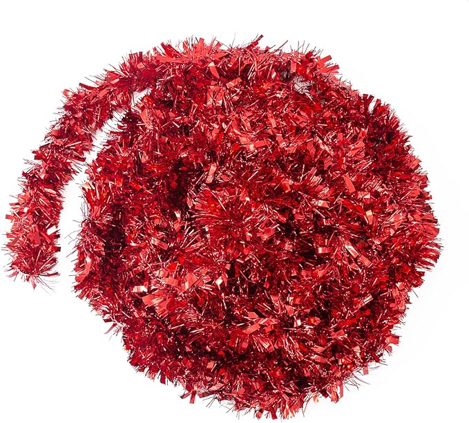 26.2 Feet Red Holiday Tinsel Garland for Graduation, Birthday, Weddings, Party Decorations, Christmas, Patriotic Foil Tinsel Garland for All-Season Home Indoor Outdoor Party Supplies(Red)