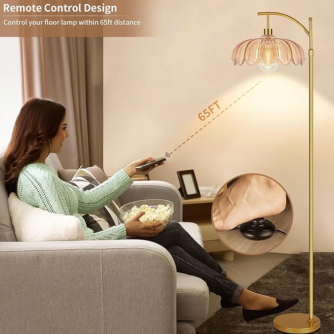 Boho Floor Lamp for Living Room Bedroom with Remote Rattan Standing Lamp Dimmable Arc Black Farmhouse Wicker Bamboo Lamp Shade Floor Light Adjustable Tall Lamp Industrial Floor Lamps Bohemian