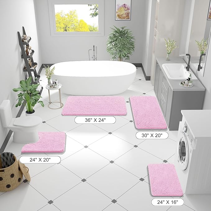 OLANLY Bathroom Rugs 70x24, Extra Soft Absorbent Chenille Bath Rugs, Rubber Backing Quick Dry, Machine Washable Bath Mats for Bathroom Floor, Tub and Shower, Home Decor Accessories, Pink