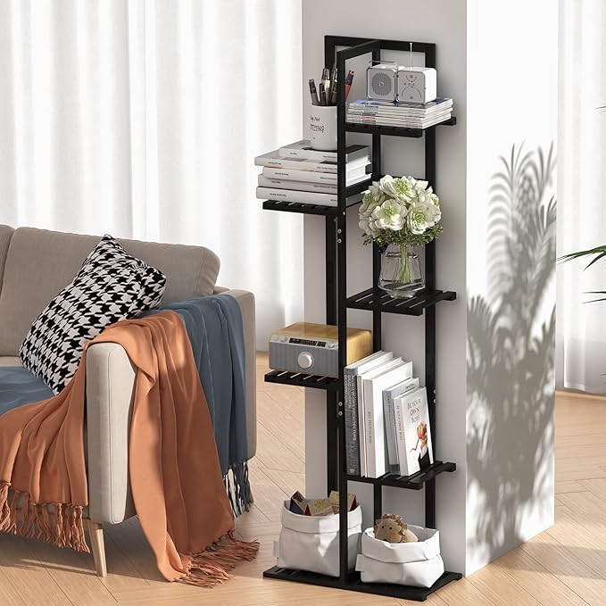 Laiensia Bamboo Plant Stand Rack 6 Tier,Multiple Stand Holder Shelf Rack, Indoor&Outdoor Planter Display Shelves for Patio Garden, Living Room, Corner Balcony and Bedroom,Black