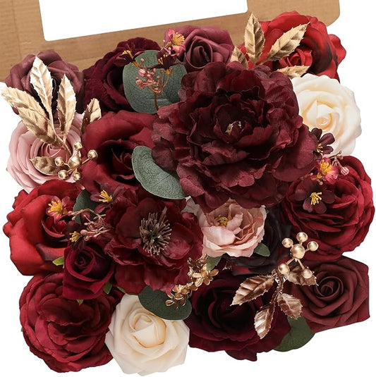 Serwalin Artificial Flowers Burgundy Pink Flowers Fake Wedding Flowers Cake Flowers for DIY Wedding Bouquets Bridal Shower Centerpieces Floral Arrangements Party Decor