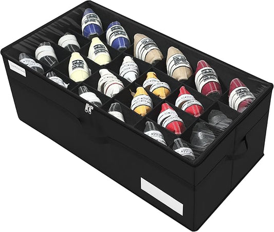 Shoe Storage Organizer, Fits 24 Pairs, Large Shoe Organizer Box for Closet, Clear Foldable Shoes Containers w/Bottom Support, Space Saving Shoe Cubby Storage Boxes w/Reinforced Handles, Black