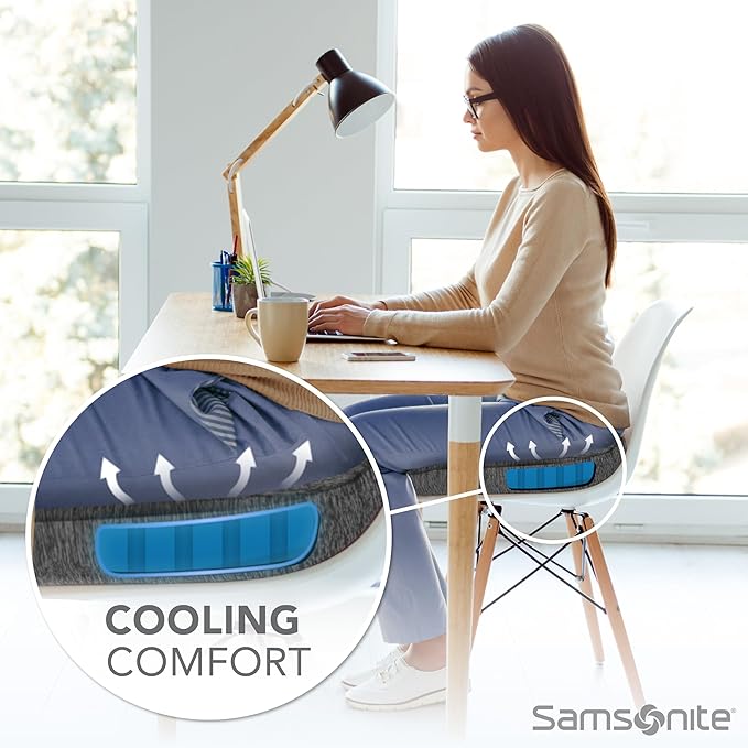 SAMSONITE, Gel-Infused Memory Foam Seat Cushion with Enhanced Airflow Design for Cooling Experience, Fits Most Office Chairs and Car Seats, Supportive Sitting Pillow for Orthopedic Comfort…