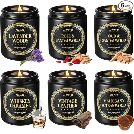 AOOVOO Scented Candles Gift Set - 6 Pack Men Candles for Home Scented, Soy Candle for Men, 42 oz 300 Hour Long Lasting Candle Set for Birthday, Father's Day, Valentine, Christmas, Anniversary
