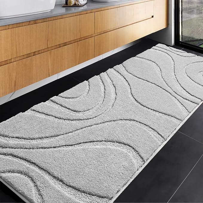 DEXDE Bathroom Rugs Runner 24 x 72 Inch,Extra Long Bathroom Rug Non-Slip,Machine Washable Bath Mats Rug,Grey Silver Soft Carpets for Floor, Tub and Shower, Home Decor Accessories