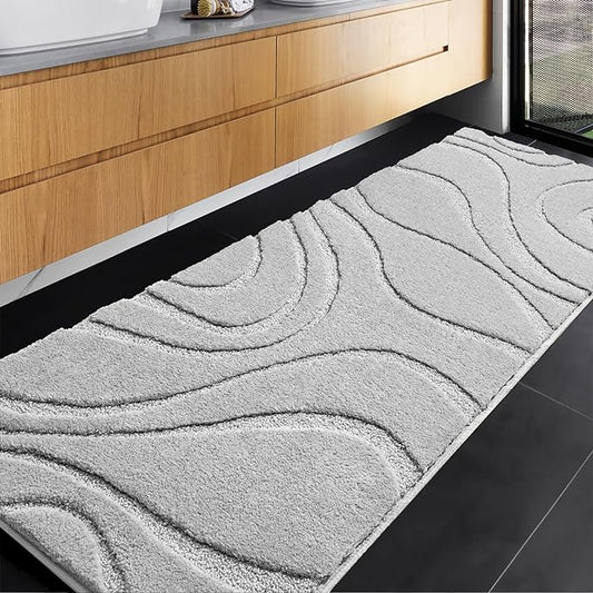 DEXDE Bathroom Rugs Runner 24 x 72 Inch,Extra Long Bathroom Rug Non-Slip,Machine Washable Bath Mats Rug,Grey Silver Soft Carpets for Floor, Tub and Shower, Home Decor Accessories
