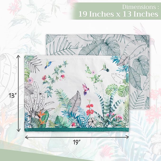 Maison d' Hermine Placemats Set of 4 100% Cotton Washable Cloth Place Mats, Reusable Table Mats for Kitchen Dining Decoration, Party, Wedding, Restaurant Spring/Summer (Tropiques, 13" x 19")