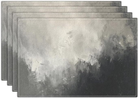 Emvency Farmhouse Placemats Set of 4, Abstract Gray and Black Vintage Art Painting 12x18 Inch Table Mats for Outdoor Home Party Kitchen Dining Decoration