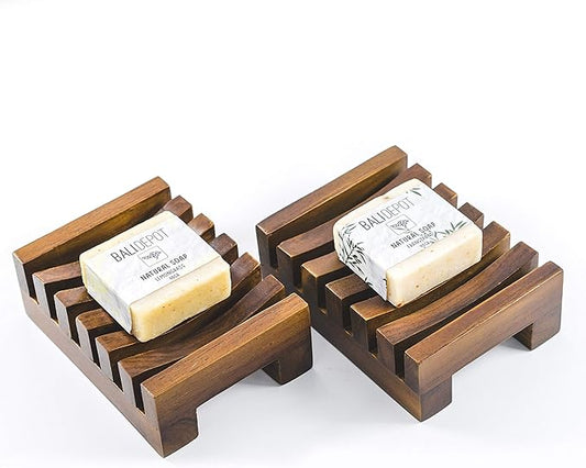 Teak Soap Dish Gift Set - Bundle of 2 Handcrafted Soap Dishes - Handmade in Bali, Stylish, Nontoxic, Recycled, Soap Holder is Perfect for Shower, Bathroom, Kitchen, Tub, and Outdoors