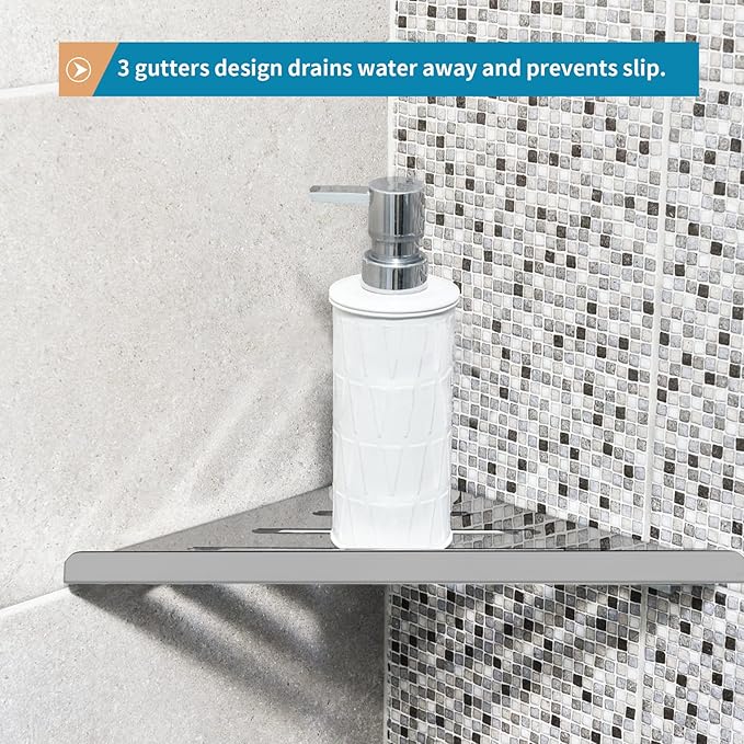 2 Pcs 304 Stainless Steel Corner Shelf with Screws, Triangle Shower Caddy, Wall Mount Soap Holder for Bathroom, Kitchen Organization (Polished Silver)