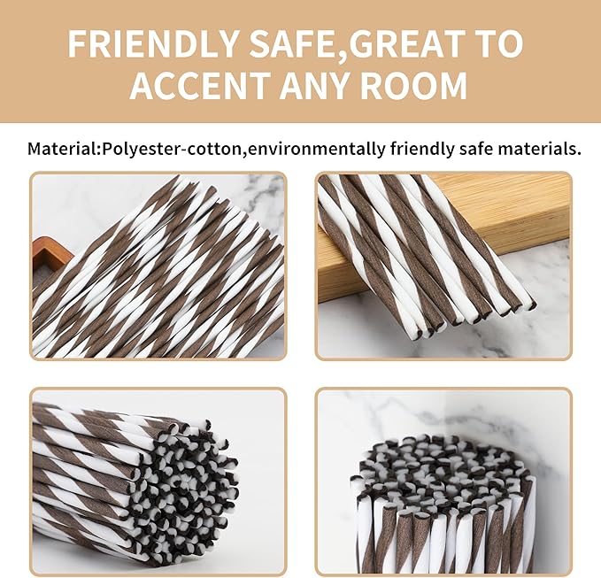 VFULIE 100PCS Reed Diffuser Sticks, 10 Inch Natural Rattan Wood Sticks Essential Oil Aroma Diffuser Sticks Refill Replacement for Aroma Fragrance (Spiral in Brown and White)