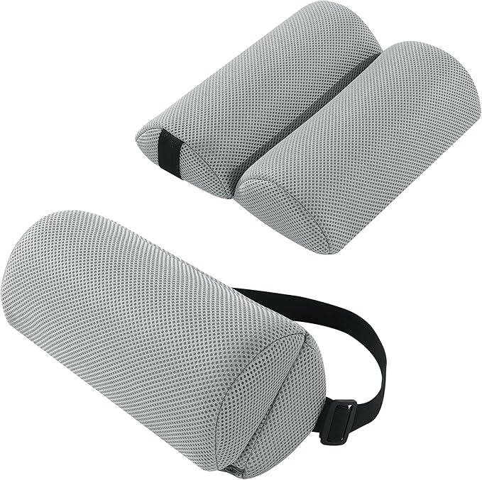 MABOZOO Foldable Lumbar Roll Pillow, Mesh 2 Semi-Circular Back Support Cushion with Adjustable Strap, Portable Cervical Cushion Support Pillow Leg Pillow for Head, Neck Back and Legs(Gray)