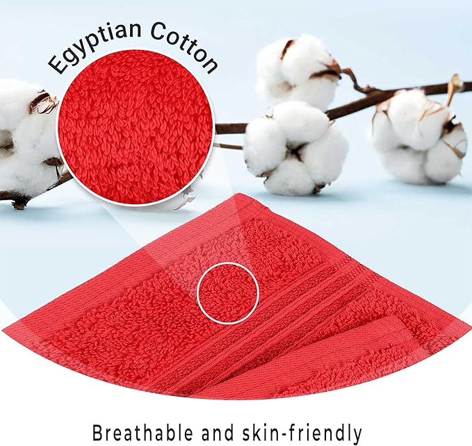 Superior Egyptian Cotton Hand Towel Set, Small Towels for Home Bathroom, Master, Guest Bath, Decor Essentials, Quick Dry, Absorbent, Kitchen, Spa, Hotel, Resort, Adult, Kids, Set of 8, Red