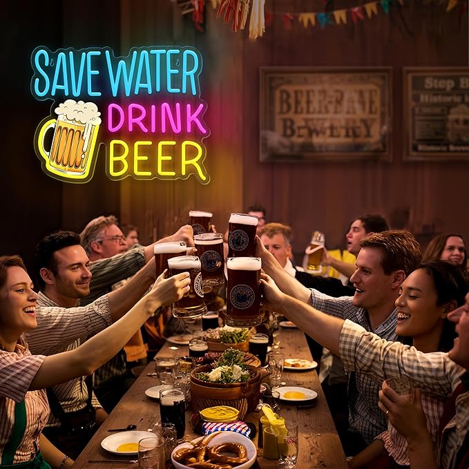 Save Water Drink Beer Neon Sign LED Beer Neon Lights for Wall Decor Dimmable Neon Bar Signs for Home Beer Bar Man Cave Pub Restaurant Bistro Club Party Decorations
