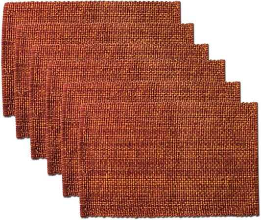 Sweet Home Collection 100% Cotton Placemats for Dining Room Rectangle Two Tone Woven Fabric 13" x 19" Soft Durable Table Mat Set, Set of 6, Rust