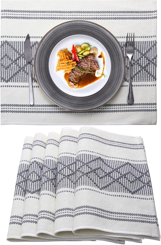 LUFEIJIASHI Elegant Thick placemats for Dining Table Decor Farmhouse Heat Resistant Table Place mats Set of 6 Quality Woven Cloth Placemats Washable Dinner mats (Grey, 6)