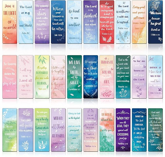 30 Pieces Christian Bookmarks Magnetic Bible Verse Bookmarks Religious Scripture Inspirational Church Supplies Motivational Prayer Page Clips for Kids Women Teachers Students School Gifts (Watercolor)