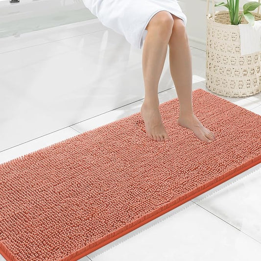 Smiry Luxury Chenille Bathroom Rugs 59x20, Extra Soft and Absorbent Shaggy Bath Mat, Machine Washable, Non-Slip Plush Carpet Runner for Tub, Shower, and Floor, Home Decor Accessories, Coral