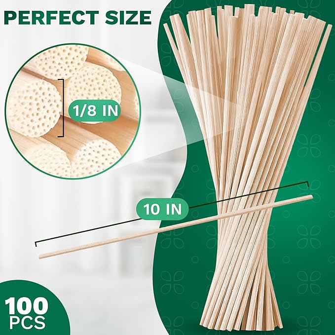 100 Pcs Bamboo Reed Diffuser Sticks - 10" Reed Sticks for Oil Diffuser, Good for DIY and Crafts, Easy to Use and Lightweight, Suitable for Living Room, Kitchen, Bathroom, Bedroom, and Office