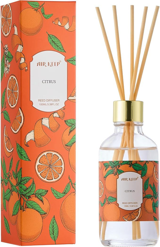 Airkeep Reed Diffuser Oil Set with Reed Sticks,Citrus Aromatherapy Oil Scent Diffuser for Home Office Bathroom Decoration Perfume and Gifts 3.38oz/100ml