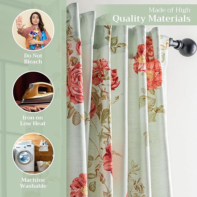Maison d' Hermine Curtains for Living Room 100% Cotton 124 inch Length Two Panels Light Filtering Curtains for Bedroom Windows with Rod and Loop Pockets Drapes (Villette Aqua, 50" W x 124" L)