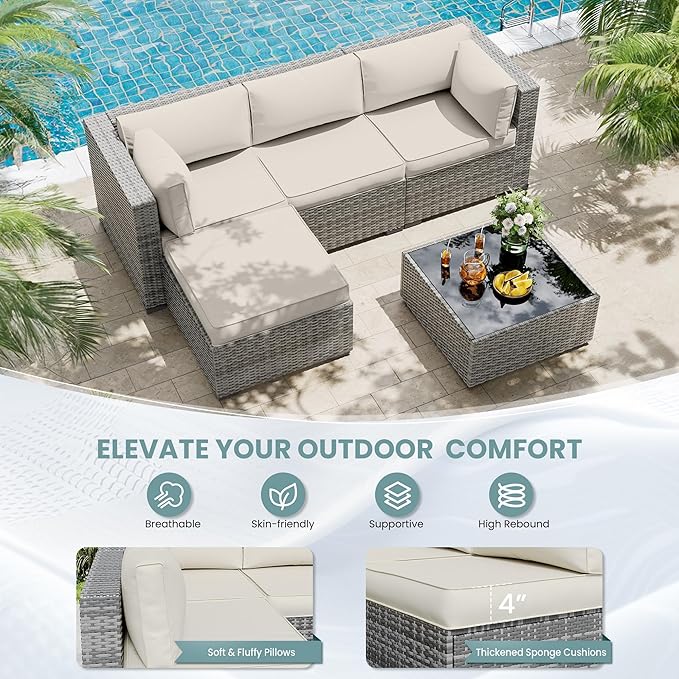 UDPATIO Outdoor Cushions for Patio Furniture Upgraded, Waterproof Patio Furniture Cushions Replacement, 4" Deep Seat Outdoor Sectional Cushions for 4-seat Patio Furniture Chair Sofa Couch, Cream