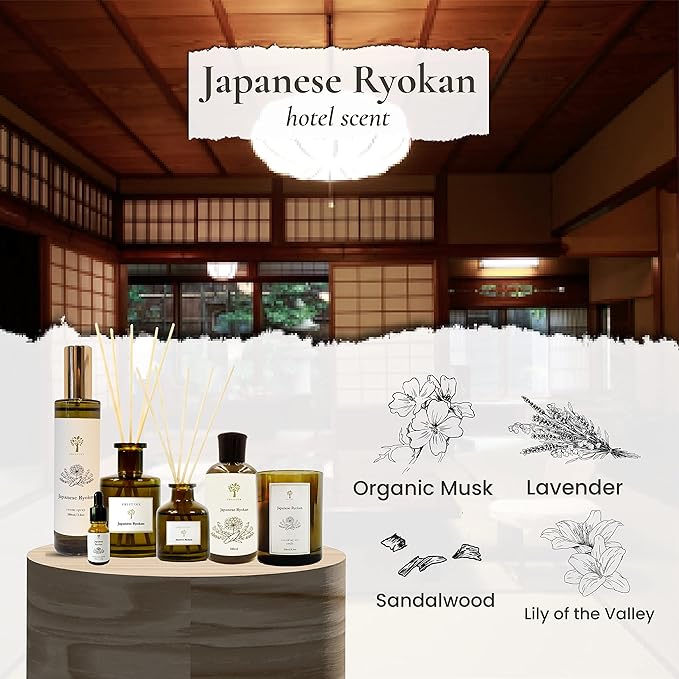 PRISTINE Japanese Ryokan/Inspired by Shang Hotel Reed Diffuser Refill with Free Reed Sticks | Fresh Lavender, Sandalwood Oil Diffuser Refills | Premium Hotel Lobby Reed Diffuser Oil Refill