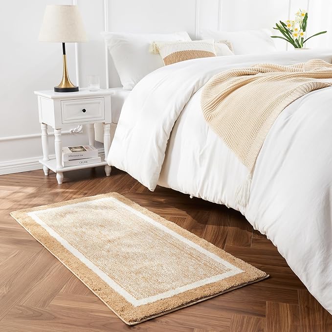 CozeCube Bath mats for Bathroom Non Slip, Fluffy Shaggy Bath Rugs for Bathroom Washable, Extra Soft and Absorbent Microfiber Bath Rugs for Shower Sink, Kitchen Sink, Beige, 32" x 20"