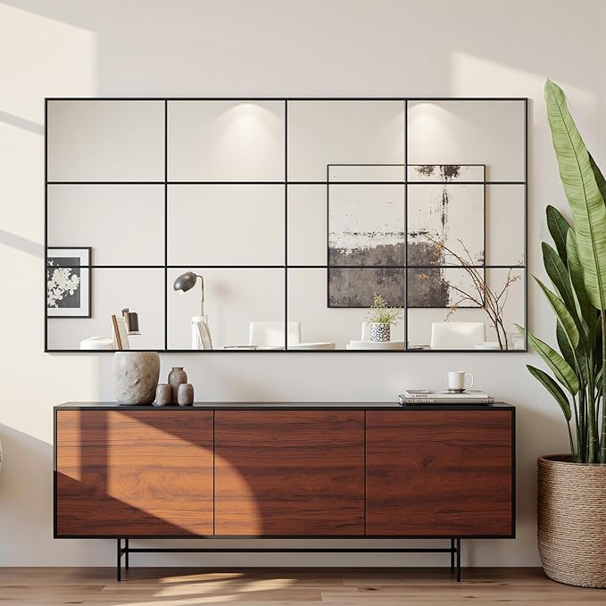Suidia Wall Mirror, 30" x 60" Window Decorative Mirrors, Metal Framed Wall Decor Wall-Mounted Mirrors for Bedroom, Living Room, Entryway, Black