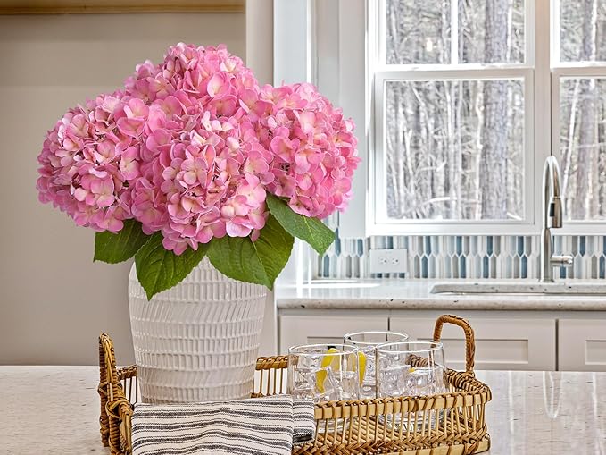 4PCS 20'' Bright Pink Real Touch Hydrangeas Latex Artificial Flowers for Baby Shower Birtiyday Wedding Pink Partry Flower Arrangeament Home Living Room Table Centerpiece