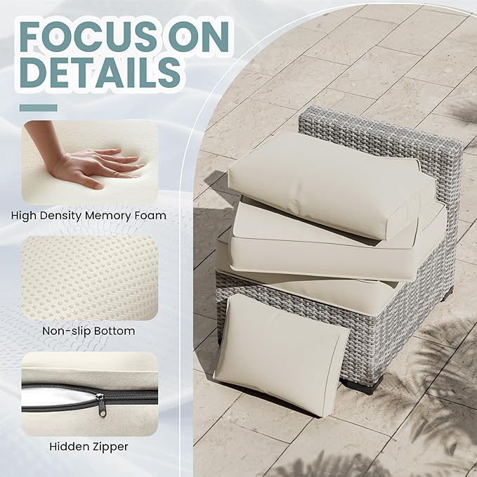 UDPATIO Outdoor Cushions for Patio Furniture Upgraded, Waterproof Patio Furniture Cushions Replacement, 4" Deep Seat Outdoor Sectional Cushions for 4-seat Patio Furniture Chair Sofa Couch, Cream