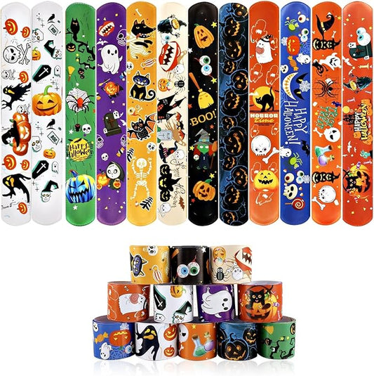 48 PCS Halloween Slap Bracelets Toys for Kids Girls Boys Party Favors Treat Bags Gifts