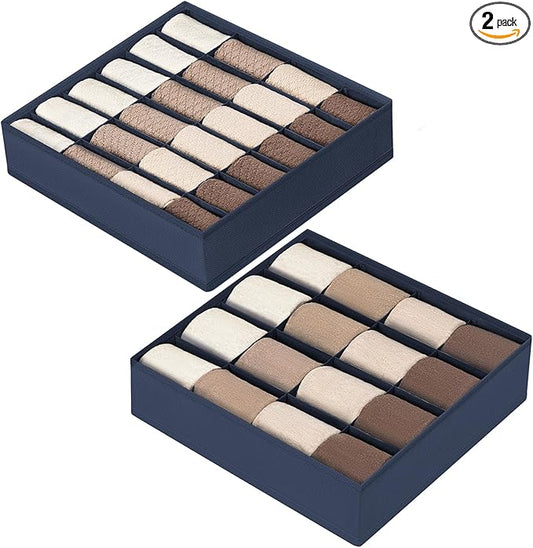 DIMJ Sock Organizer - Drawer Organizer for Underwear, Socks, Handkerchiefs, Ties, Belts - 40 Cell Navy Blue