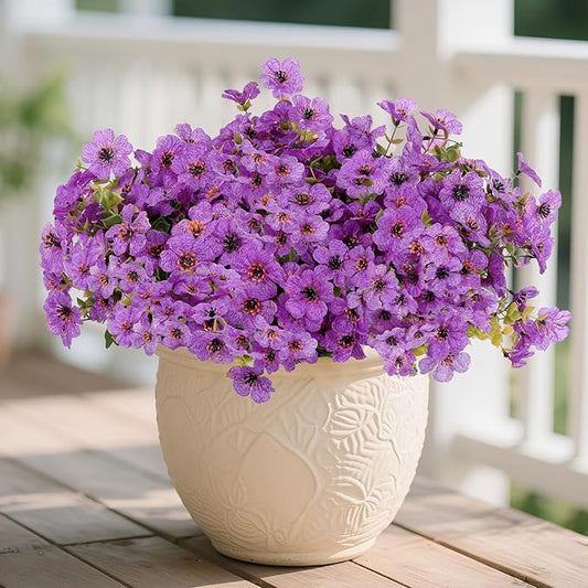 Artificial Flowers Outdoor, Faux Silk Flowers Plastic Plants for Outdoors Indoor Outside Front Porch Hanging Planter Window Box Garden Home Decoration, 14 Bundles(Purple)