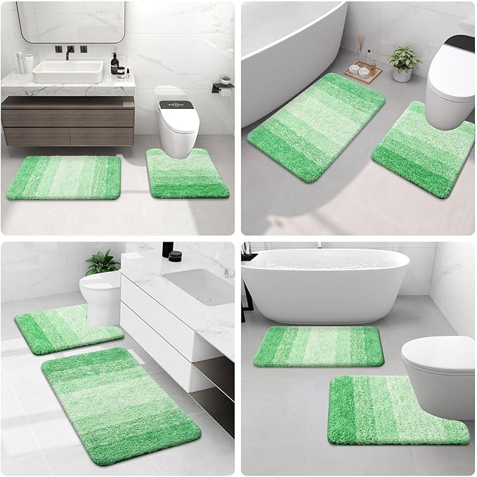 Arotive Microfiber Bathroom Rugs, Shaggy Soft and Absorbent Bath Rug, Non-Slip, Thick Plush Machine Washable Dry Bath Mats for Bathroom, Tub and Shower, 47x24, Green