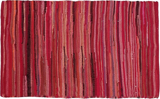 Rug Area Rugs Cotton Red 3x5 Ft (36"x60") Multicolour Chindi for Livingroom Bedroom Washable RagRug Reversible Farmhouse Kitchen RunnerRug Carpet Area Runner Mat for Hallway, Entryway