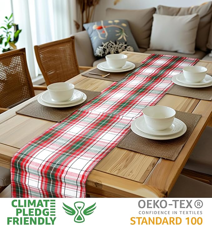 Urban Villa Christmas Table Runner Christ Check Table Runner 14”x72” 100% Cotton Over Sized Runner Heavier Quality Table Runner for Christmas Celebrations Dining Wedding Dinner Parties Everyday Use