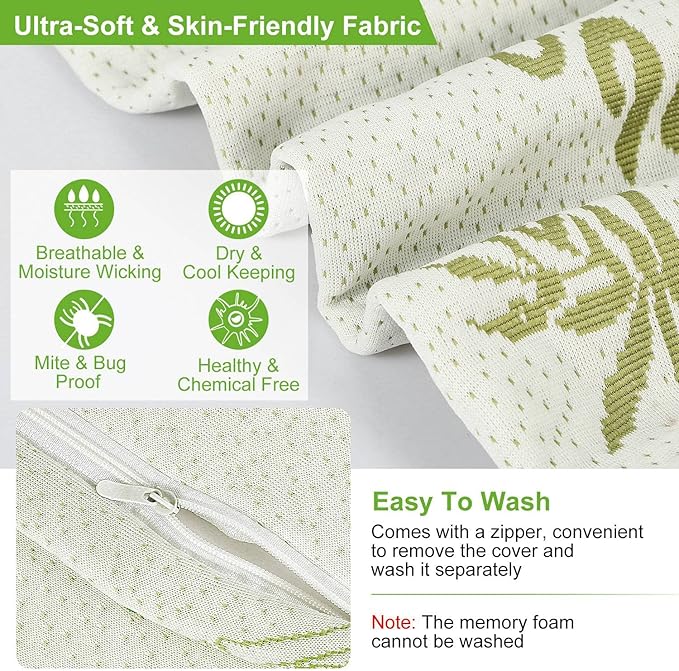 iMounTEK Bed Pillow Rayon derived from Bamboo Memory Foam Pillow, Sleep Pillow Contoured Orthopedic Pillow Soft Neck Support Breath Pillow (L)