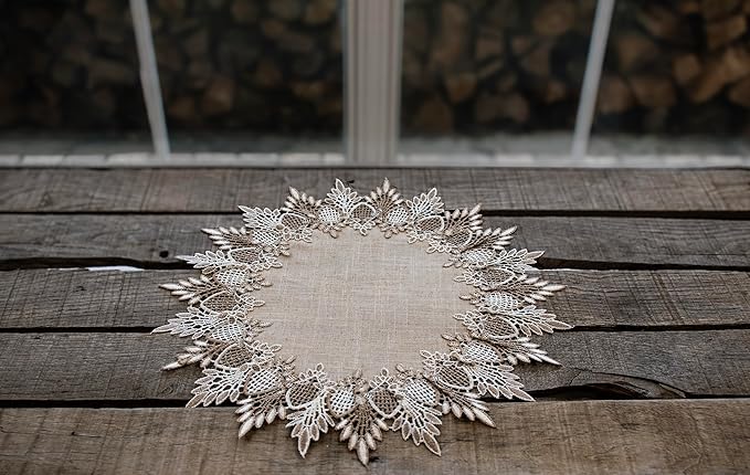 Lace Doily Neutral Earth Tones Table Topper Scarf Place Mat Round Doily (16 inch Round)